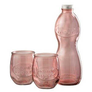 Růžová skleněná láhev a 2skleničky Natural - Ø 10*26cm J-Line by Jolipa