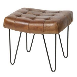 Hnědá kožená stolička / podnožka Alienor - 58*48*48 cm Clayre & Eef