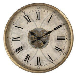 Vintage nástěnné hodiny se světadíly a ozubenými kolečky – Ø 72*8 cm / 1*AA Clayre & Eef