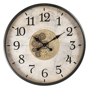 Nástěnné hodiny s ozubenými kolečky The World – Ø 60*8 cm / 1*AA Clayre & Eef