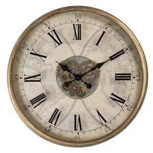 Vintage nástěnné hodiny se světadíly a ozubenými kolečky – Ø 72*8 cm / 1*AA Clayre & Eef