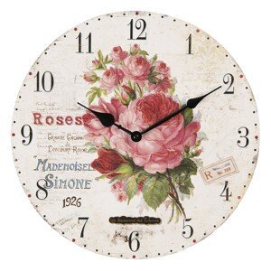 Vintage nástěnné hodiny s růžemi – Ø 34*3 cm / 1*AA Clayre & Eef