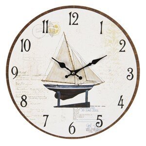 Nástěnné hodiny s loďkou a potiskem – Ø 34*3 cm / 1*AA Clayre & Eef