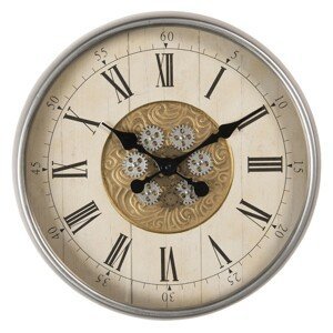 Nástěnné hodiny s římskými číslicemi a ozubenými kolečky – Ø 40*8 cm / 1*AA Clayre & Eef
