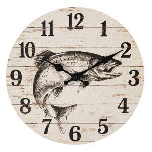 Vintage nástěnné hodiny s motivem ryby – Ø 30*3 cm / 1*AA Clayre & Eef