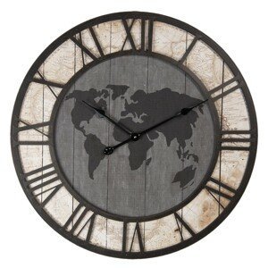 Nástěnné kovovo-dřevěné hodiny World - Ø 70*4 cm / 1*AA Clayre & Eef