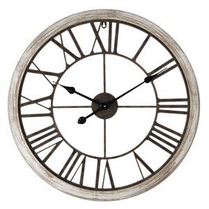 Nástěnné hodiny s římskými číslicemi a dřevěným rámem s patinou – Ø 60*7 cm / 1*AA Clayre & Eef