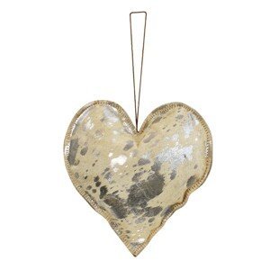 Závěsná dekorativní ozdoba Srdce béžovo stříbrné z hovězí kůže L  - 20*20*5cm Mars & More