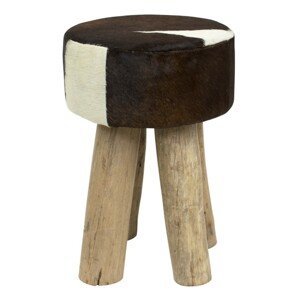 Dřevěná stolička s kulatým koženým sedákem hnědá/bílá - Ø 30*45cm Mars & More