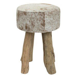 Dřevěná stolička s kulatým koženým sedákem hnědá/bílá I - Ø30*45cm Mars & More