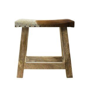Dřevěná stolička s koženým sedákem Cowny bílá/hnědá - 45*26*46cm Mars & More