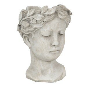 Šedý cementový květináč hlava ženy - 16*15*21 cm Clayre & Eef