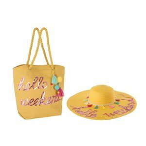 Plážová taška a klobouk hello BOHO yellow - 48* 48 * 10 cm J-Line by Jolipa