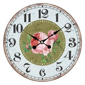 Vintage hodiny na stěnu s růžemi – Ø 34*1 cm / 1*AA Clayre & Eef