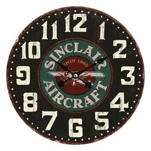 Nástěnné hodiny ve vintage stylu Sinclair Aircraft – Ø 34*4 cm / 1*AA Clayre & Eef