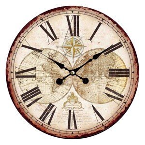 Vintage nástěnné hodiny s římskými číslicemi The World – Ø 34*1 cm / 1*AA Clayre & Eef