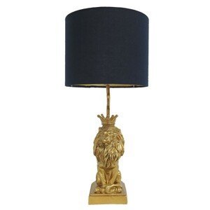 Zlatá stolní lampa se lvem a textilním stínidlem – Ø 23*50 cm Clayre & Eef