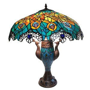 Vitrážová stolní lampa Tiffany Paons – Ø 56*68 cm E27/max 2*60W E14/max 1*25W Clayre & Eef