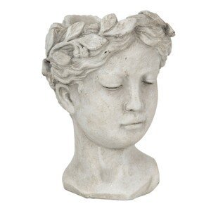 Šedý betonový květináč hlava ženy - 12*11*16 cm Clayre & Eef