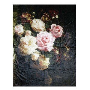 Černý plyšový pléd /přehoz s květy Vintage  - 130*170 cm Clayre & Eef