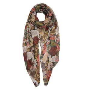Hnědý šátek s motivem listů - 90*180 cm Clayre & Eef