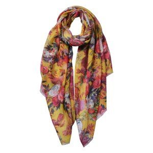 Žlutý šátek s barevnými květy - 70*180 cm Clayre & Eef