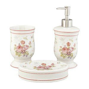 Porcelánový koupelnový set Flowers - Ø 8*12 cm / Ø 8*20 cm / 14*10*3 cm