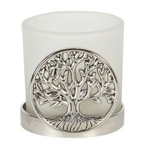 Svícen se stříbrnou dekorací stromu - 5*4*5 cm Clayre & Eef