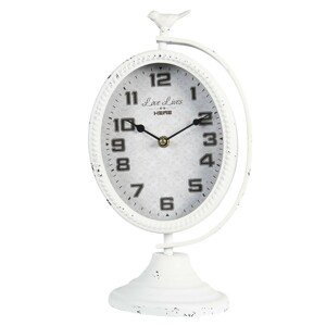 Bílé vintage hodiny s ptáčkem a patinou - 19*14*34 cm / 1*AA Clayre & Eef