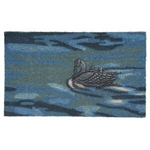 Modrá rohožka před dveře s labutěmi - 75*45*2 cm Clayre & Eef