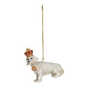 Závěsná dekorativní ozdoba pes s korunkou a rolničkou - 7*3*7 cm Clayre & Eef