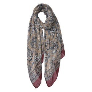Hnědý šátek s potiskem a červeným lemem - 80*180 cm Clayre & Eef