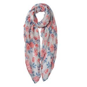 Bílý šátek s růžovo modrými růžemi - 80*180 cm Clayre & Eef