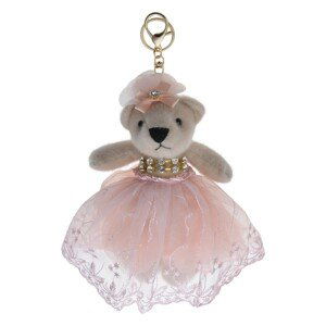 Plyšový medvídek v růžové tylové sukni na zavěšení - 20 cm Clayre & Eef