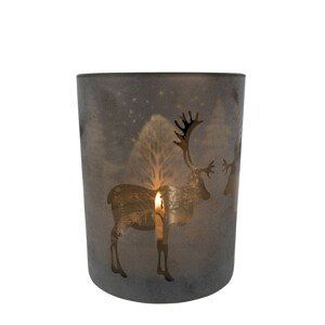 Bronzový skleněný svícen s jelenem - Ø 10*12,5cm Mars & More