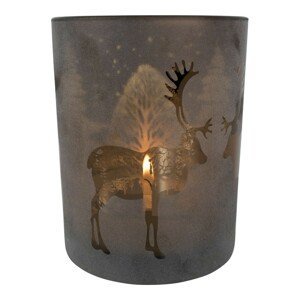 Bronzový skleněný svícen s jelenem - Ø 12*18cm Mars & More
