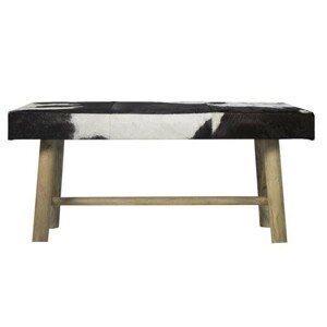 Černo bílá dřevěná lavice s potahem z hovězí kůže  - 95*40*45cm Mars & More