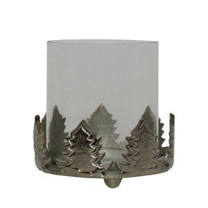 Skleněný svícen se stříbrnými dekoracemi borovic - Ø 15,5*15cm Mars & More