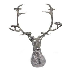 Velký stříbrný kovový svícen hlava jelena s šesti miskami na svíčku   - 65*30*84cm Mars & More