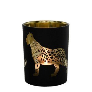 Černo zlatý skleněný svícen s jaguárem L - 10*10*12cm Mars & More