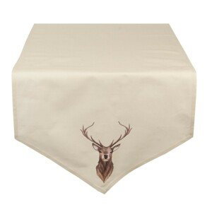 Béžový běhoun na stůl s jelenem Cosy Lodge - 50*160 cm Clayre & Eef