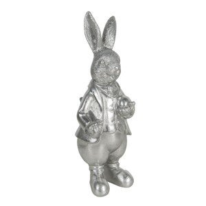 Velikonoční dekorace stříbrného králíka s vajíčkem Métallique - 12*11*22 cm Clayre & Eef