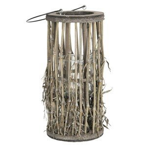 Lucerna se skleněným válcem z bambusových stonků s listy – Ø 18*40 cm Clayre & Eef