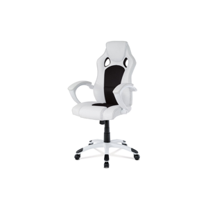 Kancelářská židle, koženka bílá/mesh černá, kříž+područky lesk bílý, KA-N157 BKW