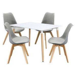 Jídelní SET stůl FARUK 120 x 80 cm + 4 židle TALES, bílá/šedá