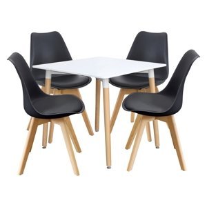 Jídelní SET stůl FARUK 80 x 80 cm + 4 židle TALES, bílá/černá