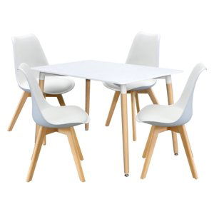 Jídelní SET stůl FARUK 120 x 80 cm + 4 židle TALES, bílý