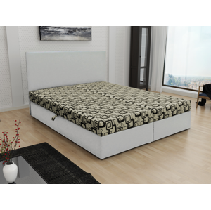 Čalouněná postel JERRY 160x200, béžová látka se vzorem/bílá ekokůže