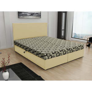 Čalouněná postel JERRY 140x200, béžová látka se vzorem/krémová ekokůže