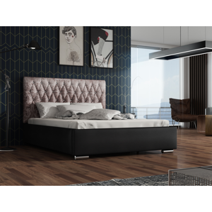 Čalouněná postel TOKIO 180x200 cm, lanýžová látka/černá ekokůže